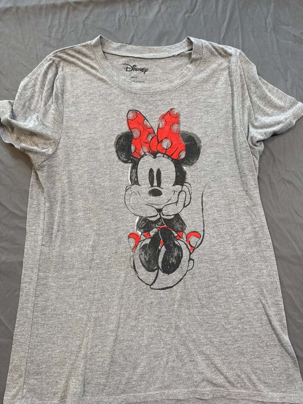 Disney Women's Gray Minnie Mouse Short Sleeve Graphic Tee Shirt Top Sz L